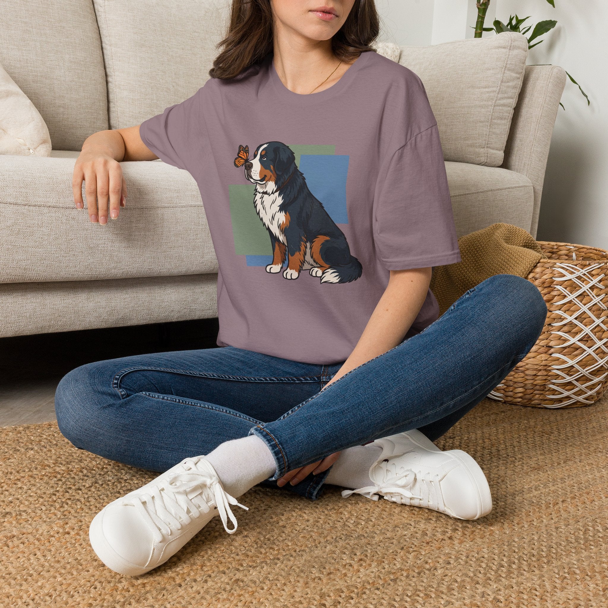 Butterfly on Bernese Mtn Dog Nose T-Shirt