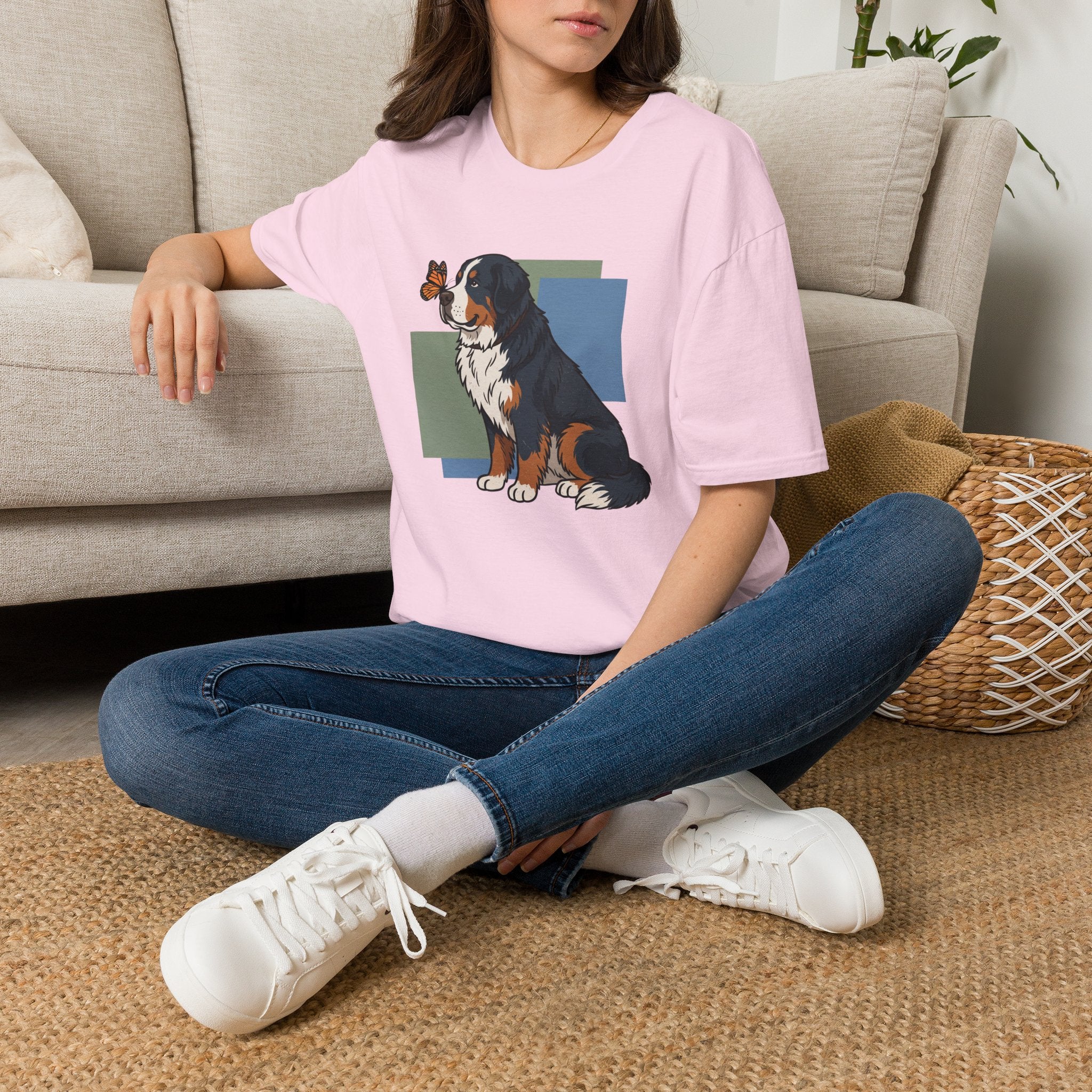 Butterfly on Bernese Mtn Dog Nose T-Shirt