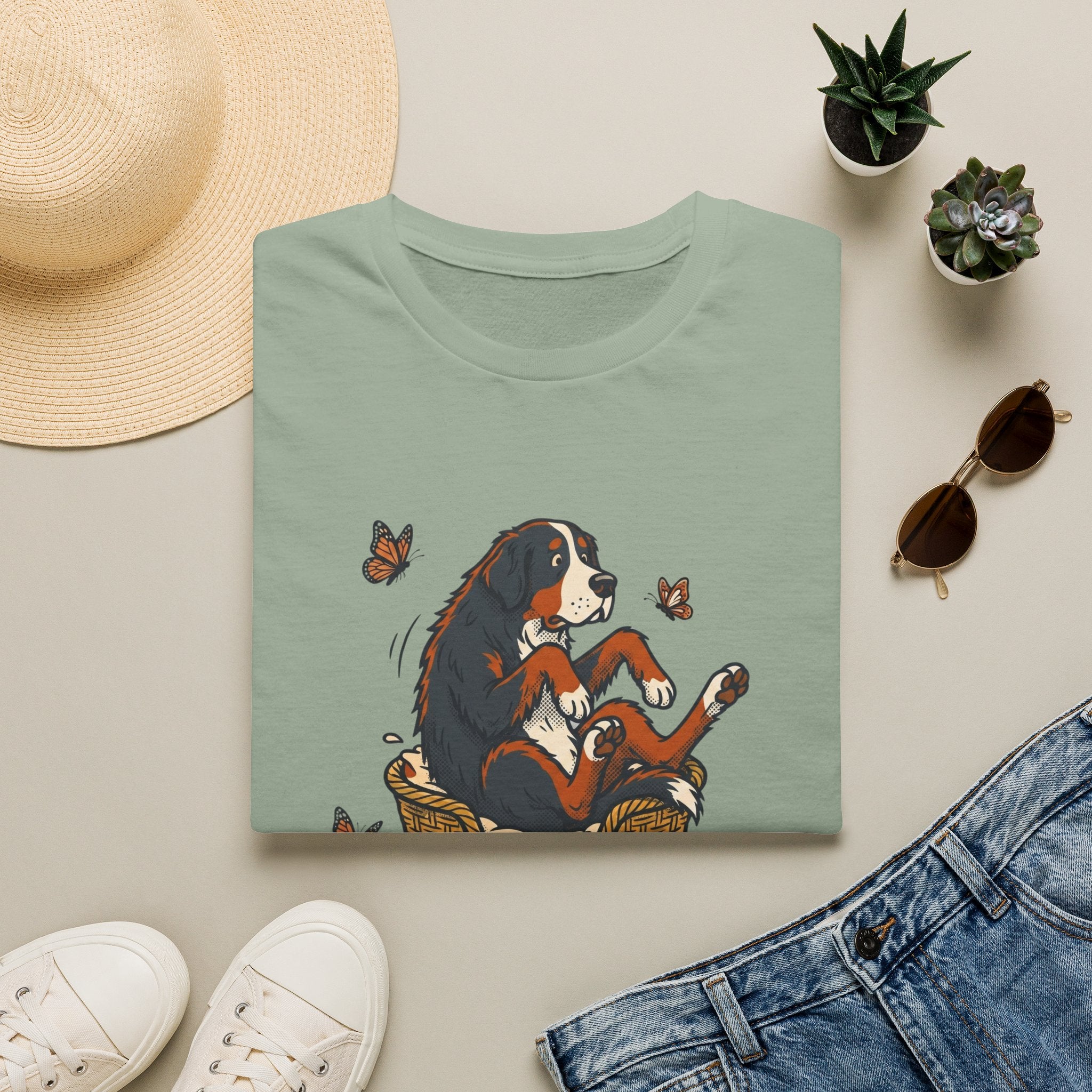 Bernese Mtn Dog in a Basket T-Shirt