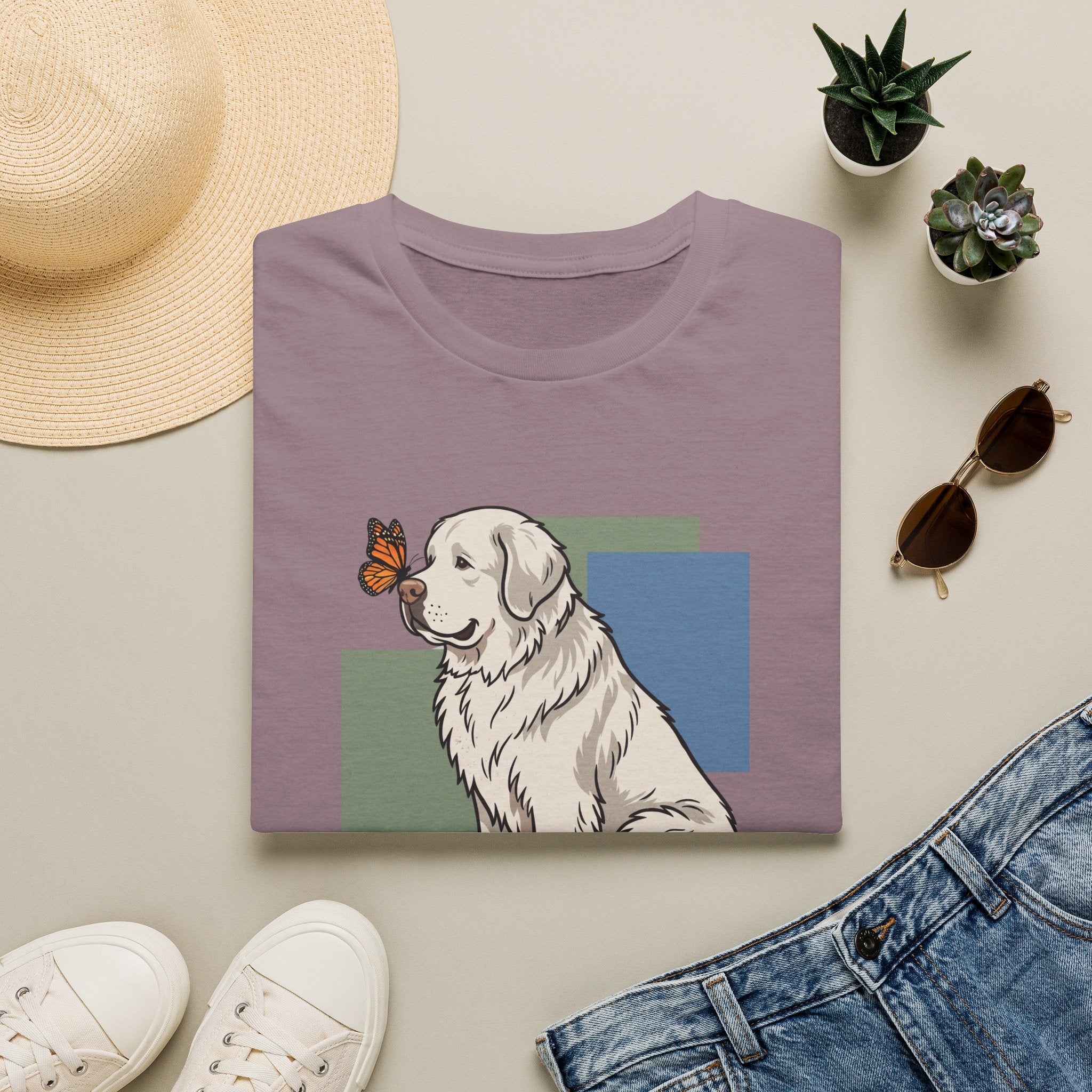Butterfly on Great Pyrenees Nose T-Shirt
