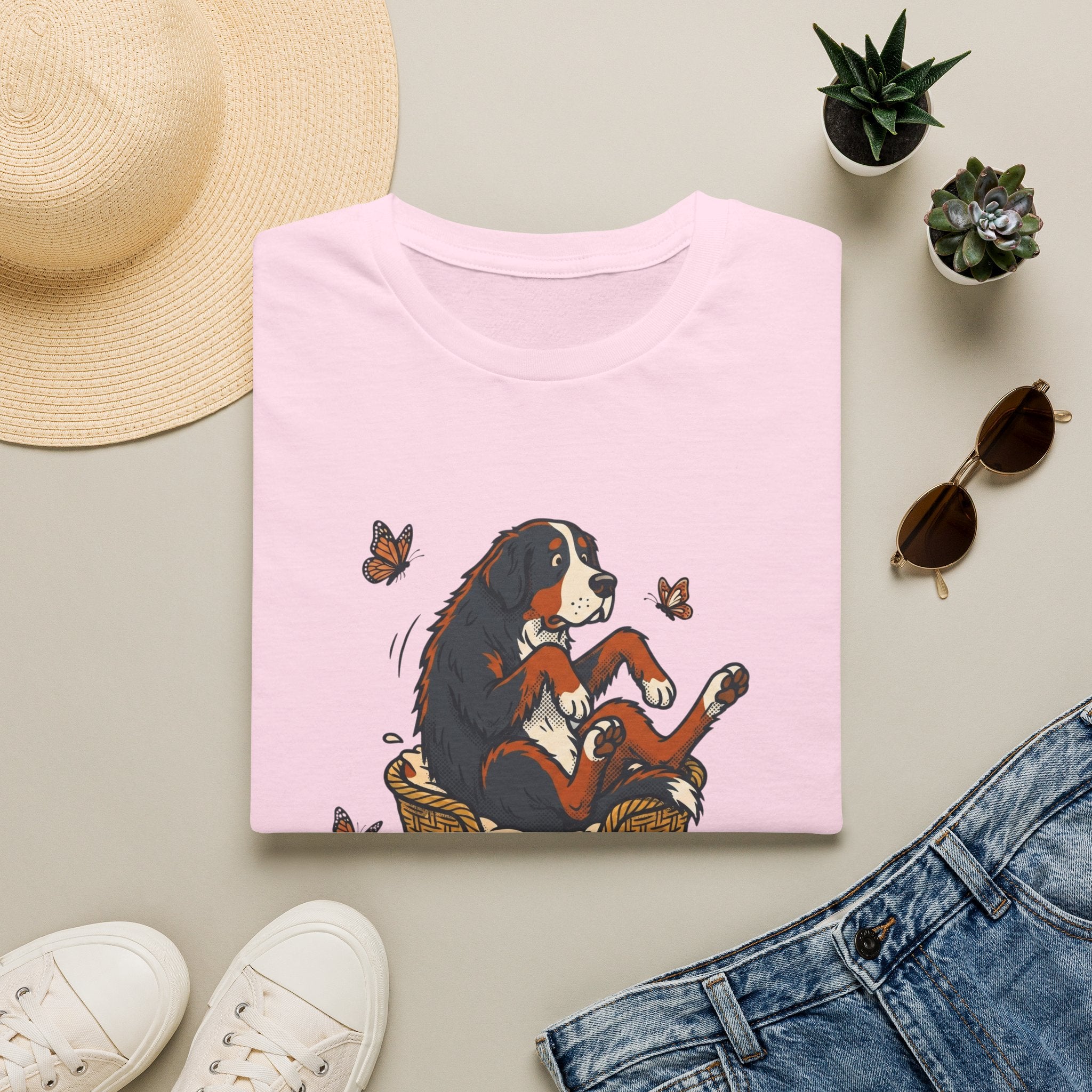 Bernese Mtn Dog in a Basket T-Shirt