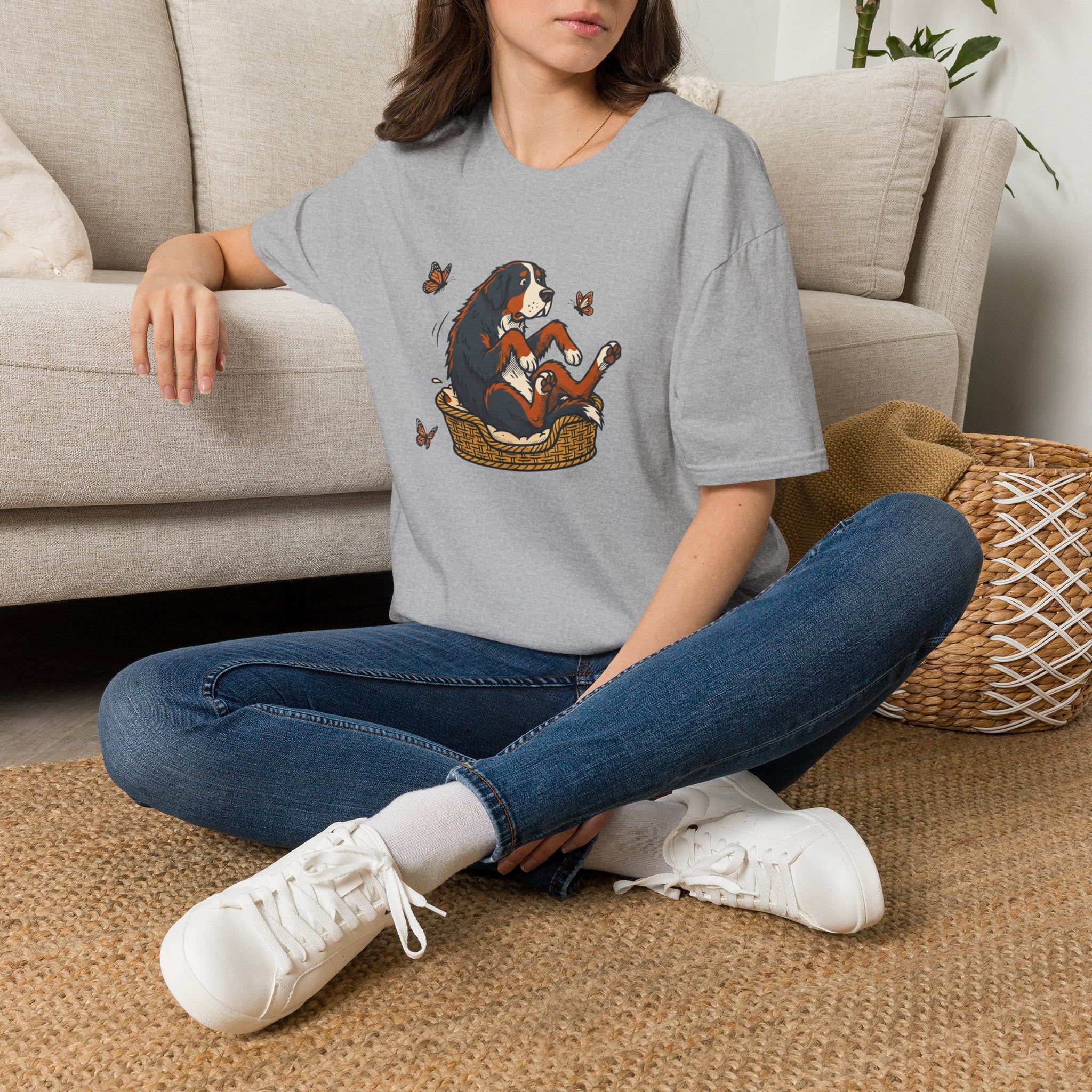 Bernese Mtn Dog in a Basket T-Shirt