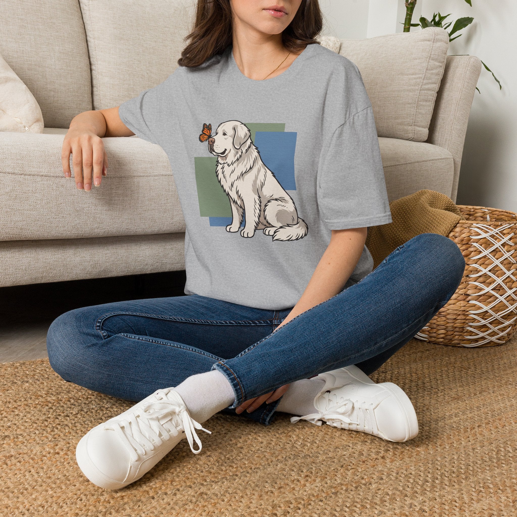 Butterfly on Great Pyrenees Nose T-Shirt