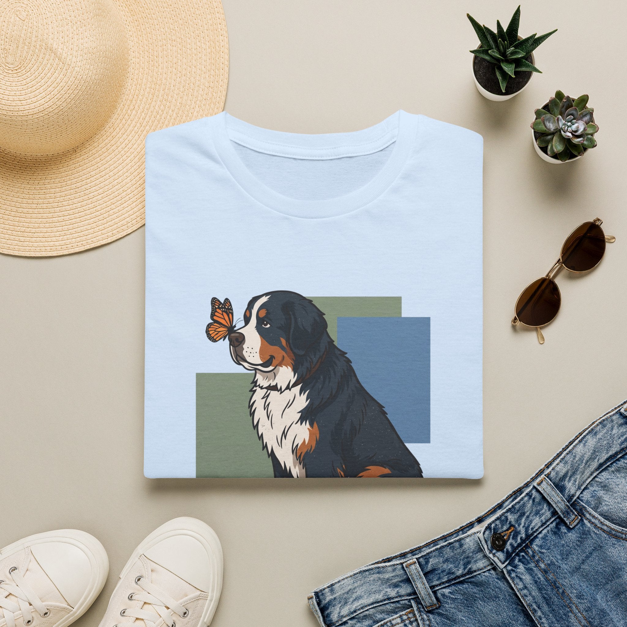 Butterfly on Bernese Mtn Dog Nose T-Shirt