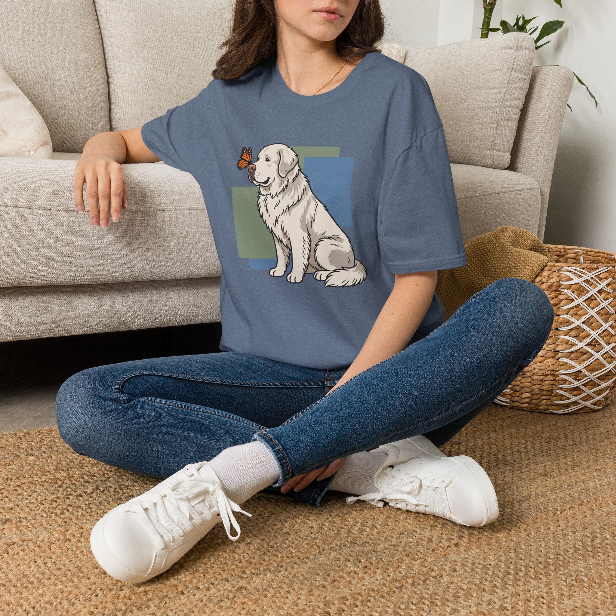 Butterfly on Great Pyrenees Nose T-Shirt