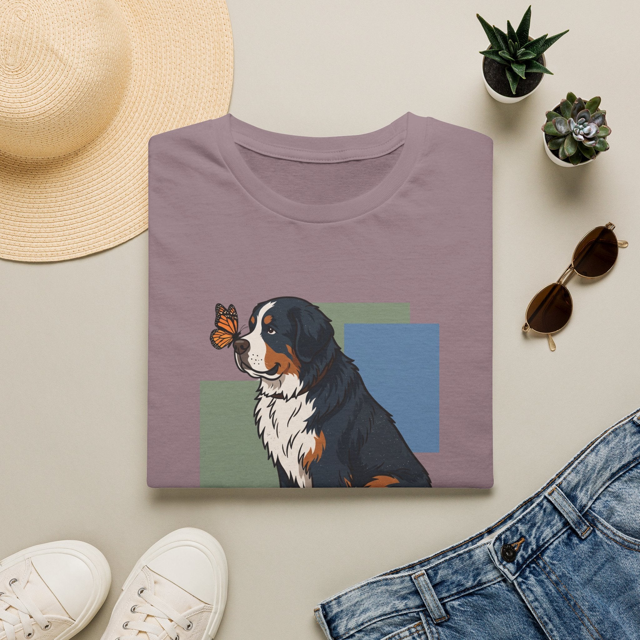 Butterfly on Bernese Mtn Dog Nose T-Shirt