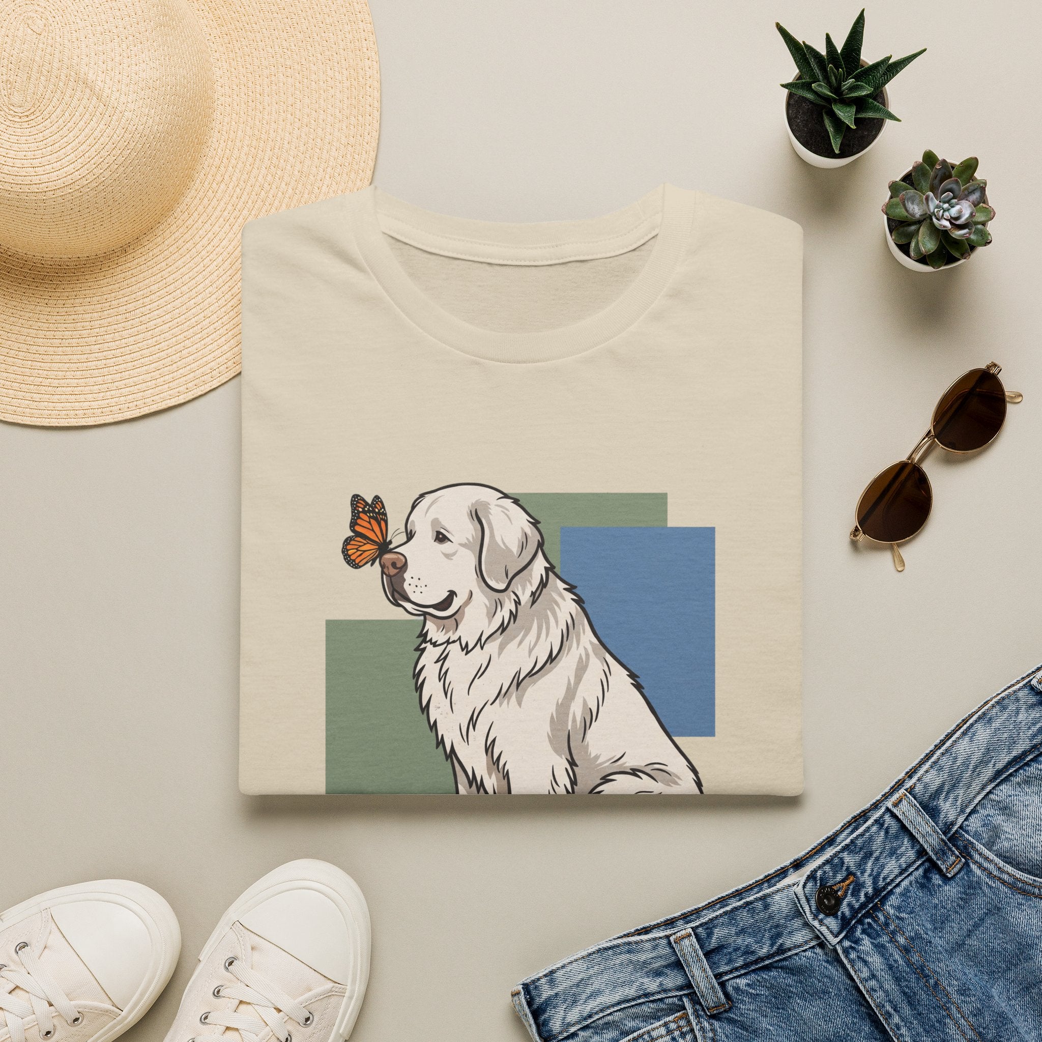 Butterfly on Great Pyrenees Nose T-Shirt