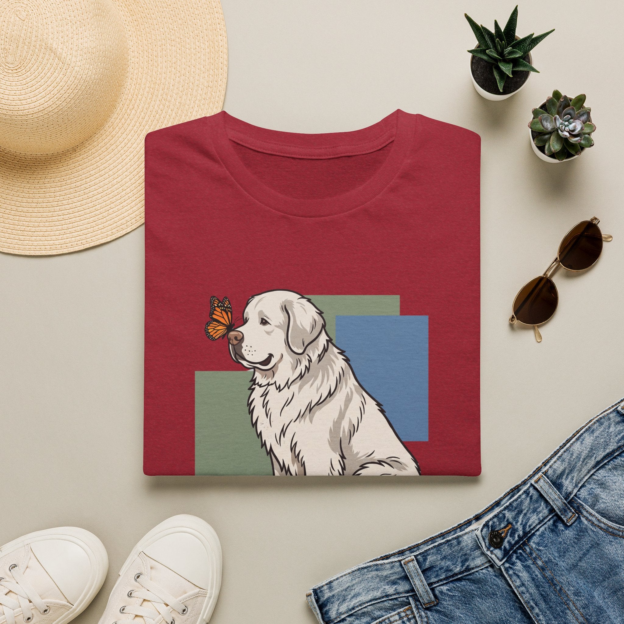 Butterfly on Great Pyrenees Nose T-Shirt