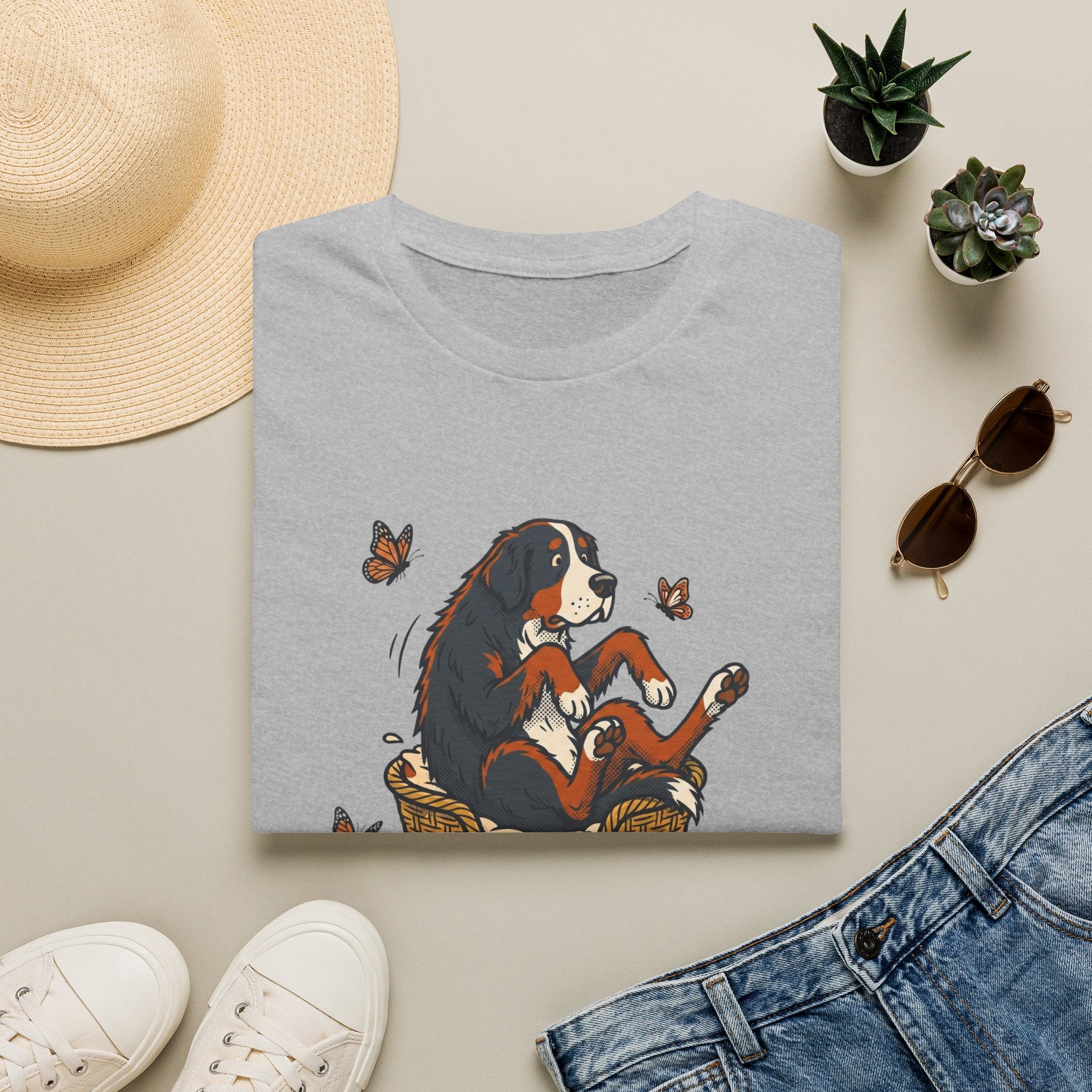 Bernese Mtn Dog in a Basket T-Shirt