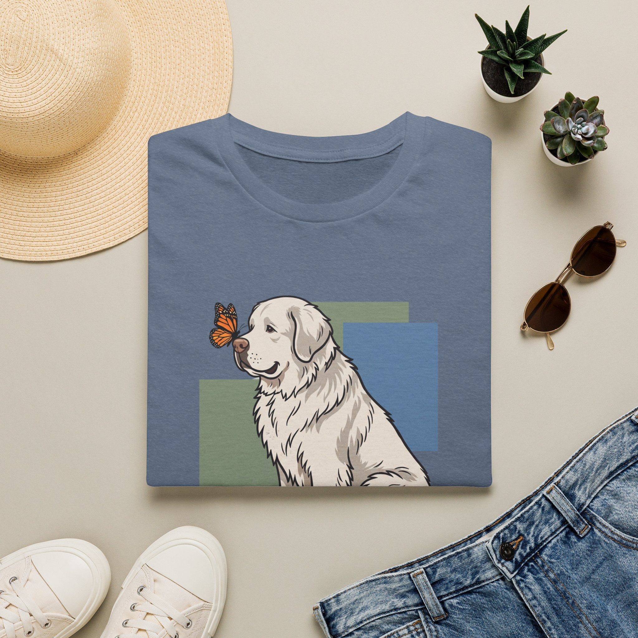 Butterfly on Great Pyrenees Nose T-Shirt