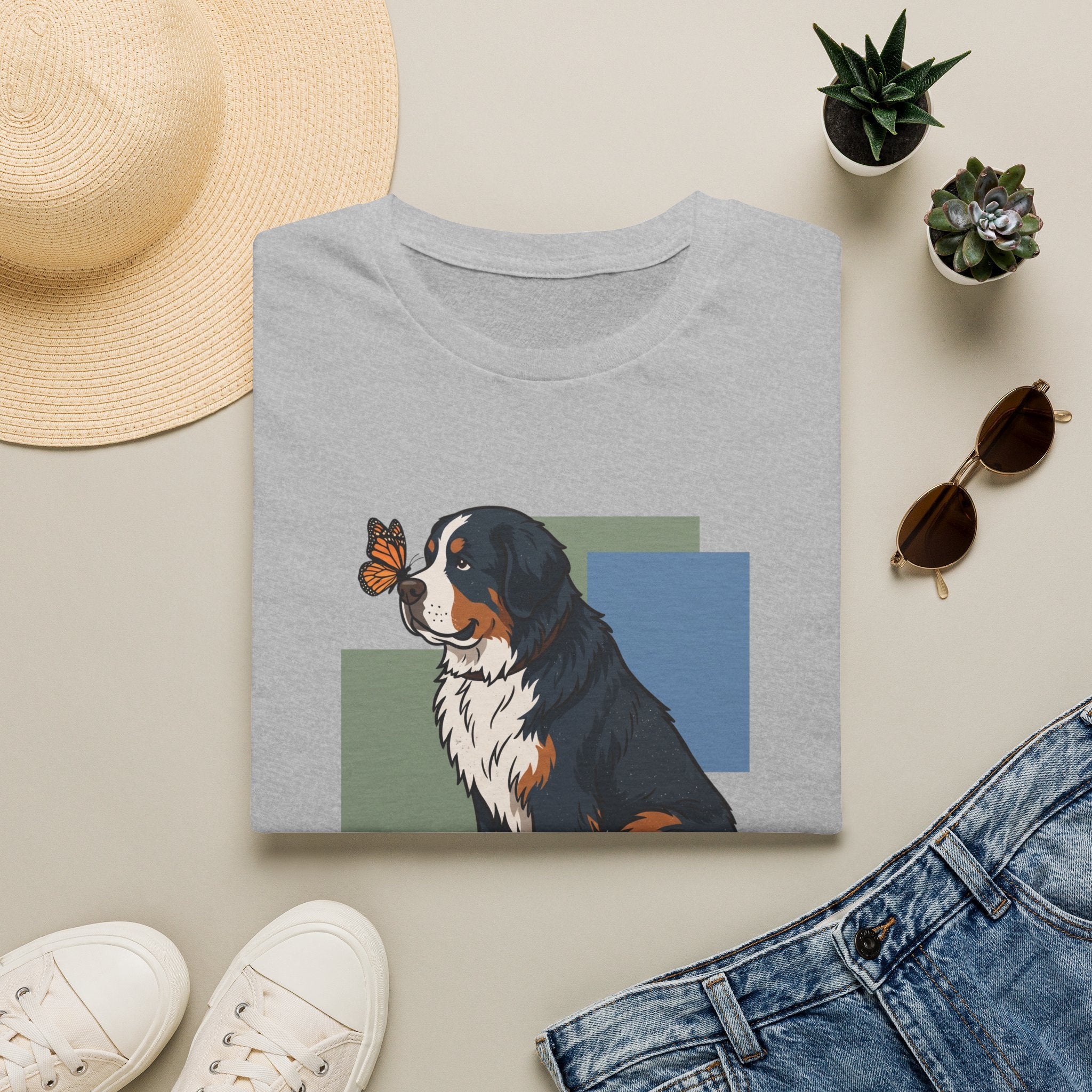 Butterfly on Bernese Mtn Dog Nose T-Shirt