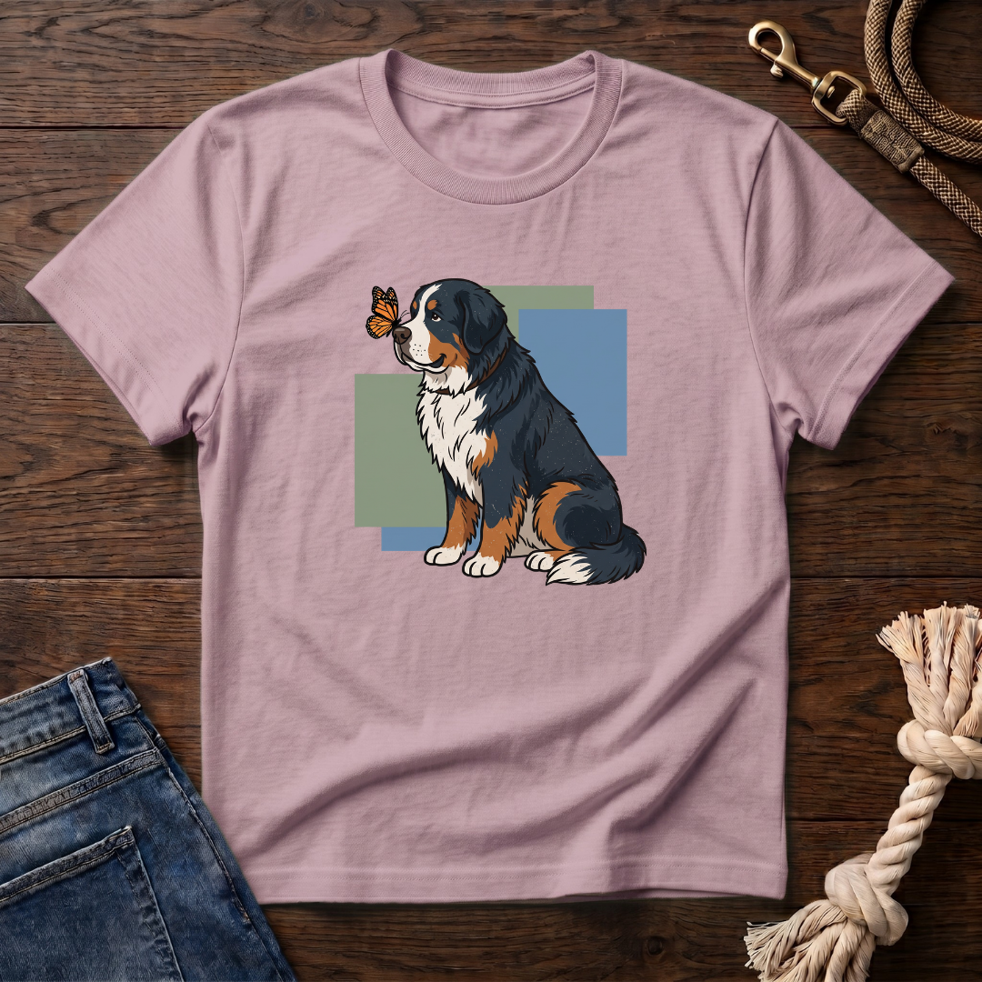 Butterfly on Bernese Mtn Dog Nose T-Shirt