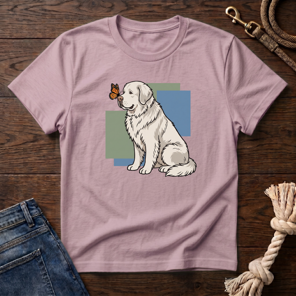 Butterfly on Great Pyrenees Nose T-Shirt