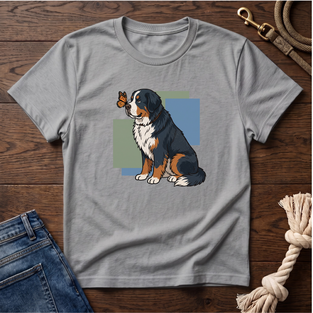 Butterfly on Bernese Mtn Dog Nose T-Shirt
