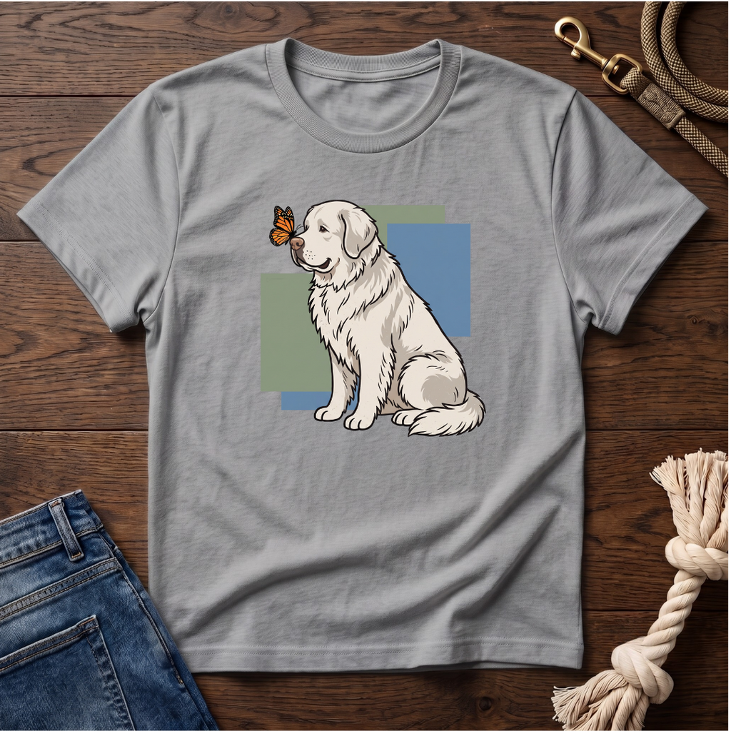 Butterfly on Great Pyrenees Nose T-Shirt