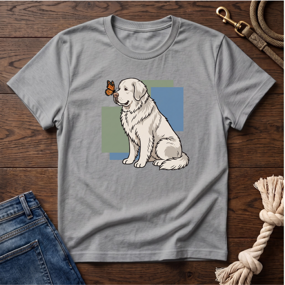 Butterfly on Great Pyrenees Nose T-Shirt