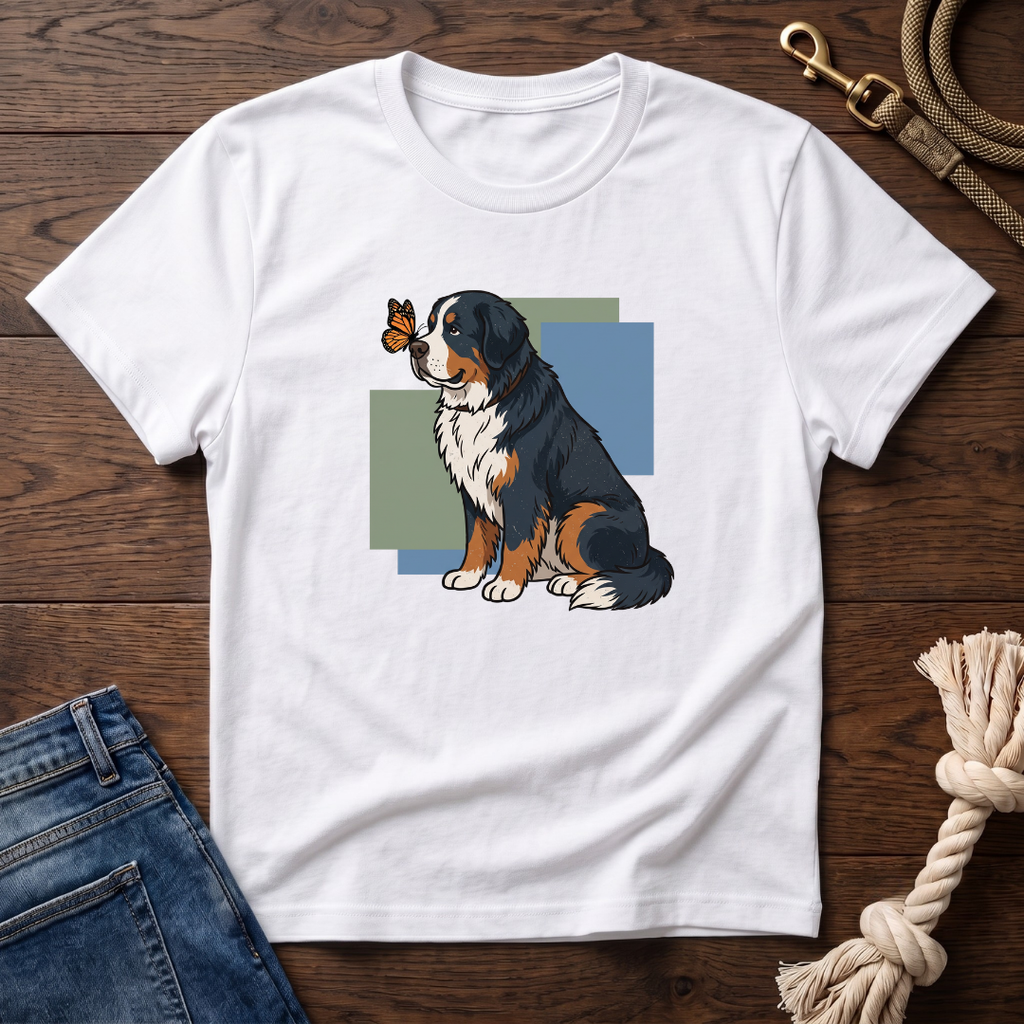 Butterfly on Bernese Mtn Dog Nose T-Shirt