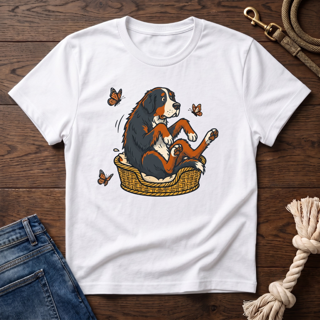 Bernese Mtn Dog in a Basket T-Shirt