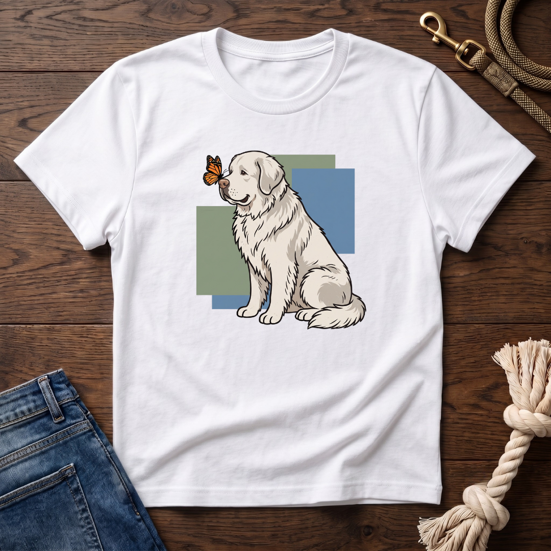 Butterfly on Great Pyrenees Nose T-Shirt